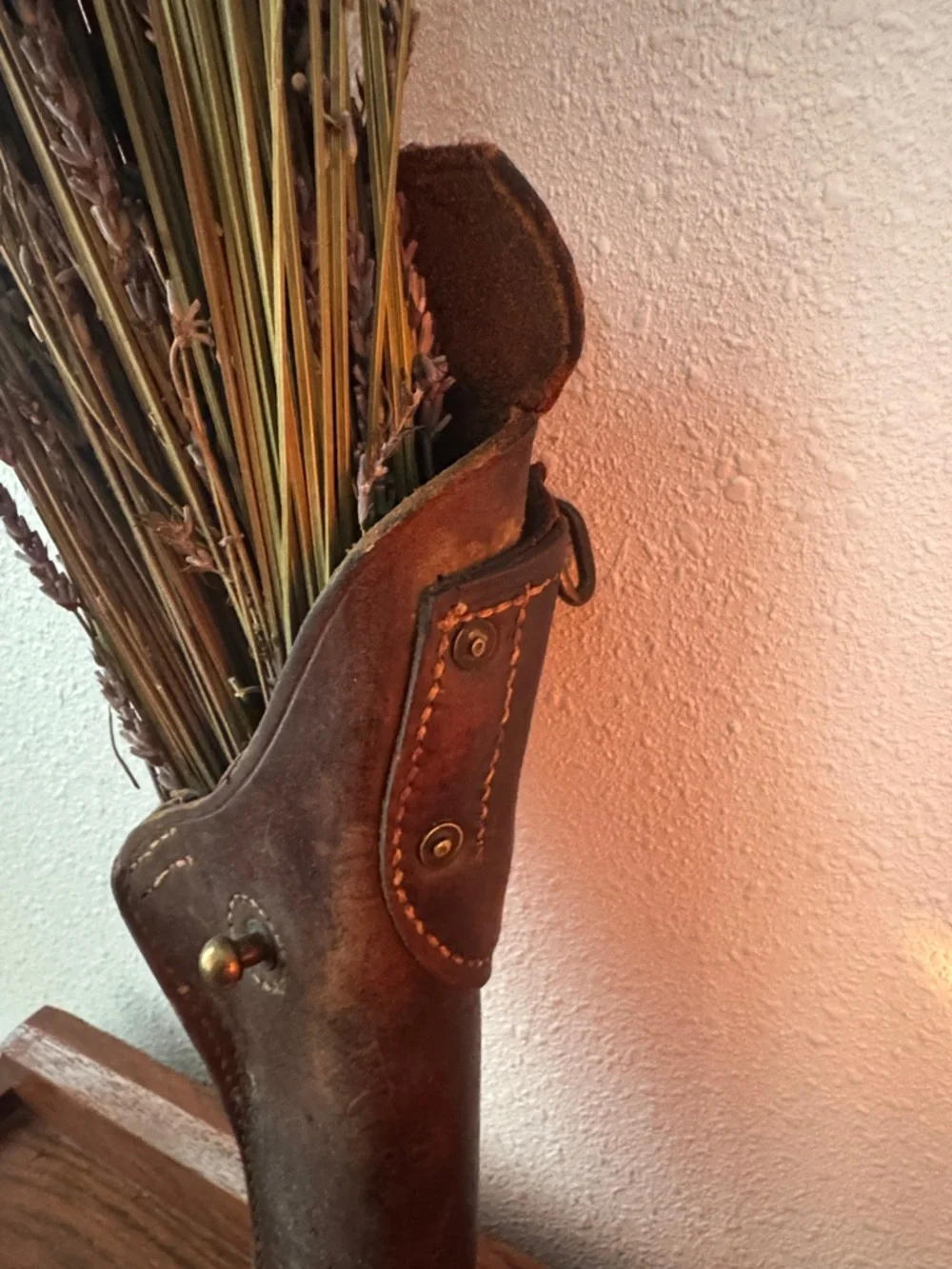 Antique Rustic Brown Leather Holster with Dried Lavender - Ranch Home Accent